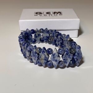 Blue Geometric Elasticized Bracelet 8"‎
